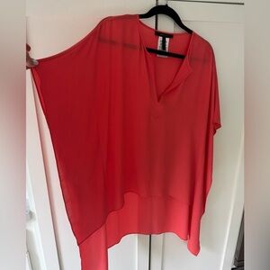 BCBG coral color silk tunic blouse! Small ladies … so cool &elegant!